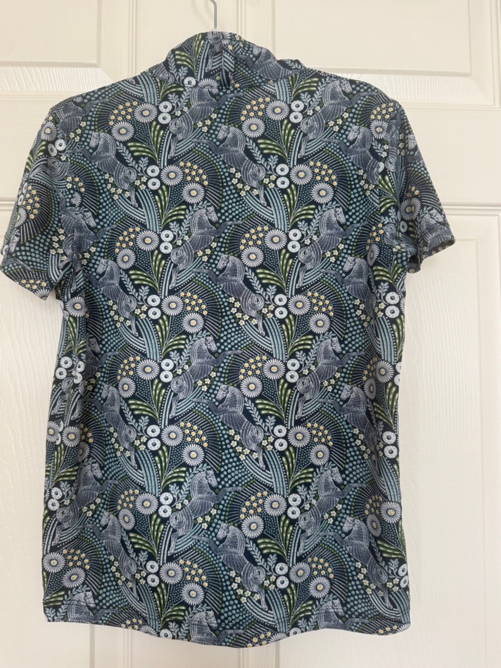 Kerrits Navy Horse & Floral Print Kids Short Sleeve Zip Shirt - Picture 6 of 6